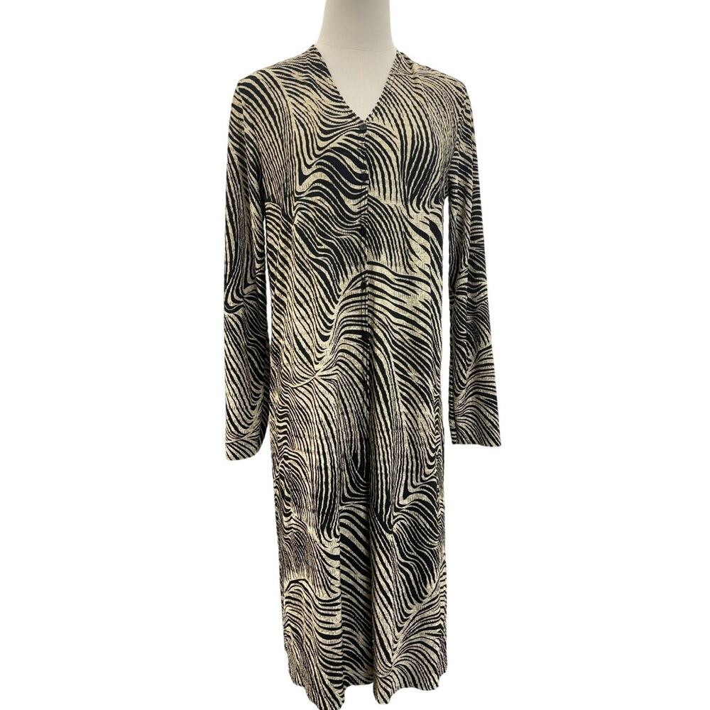 Vintage 80s Zebra Print Button Front Midi Dress Women Medium Pleat Pleat Rafael